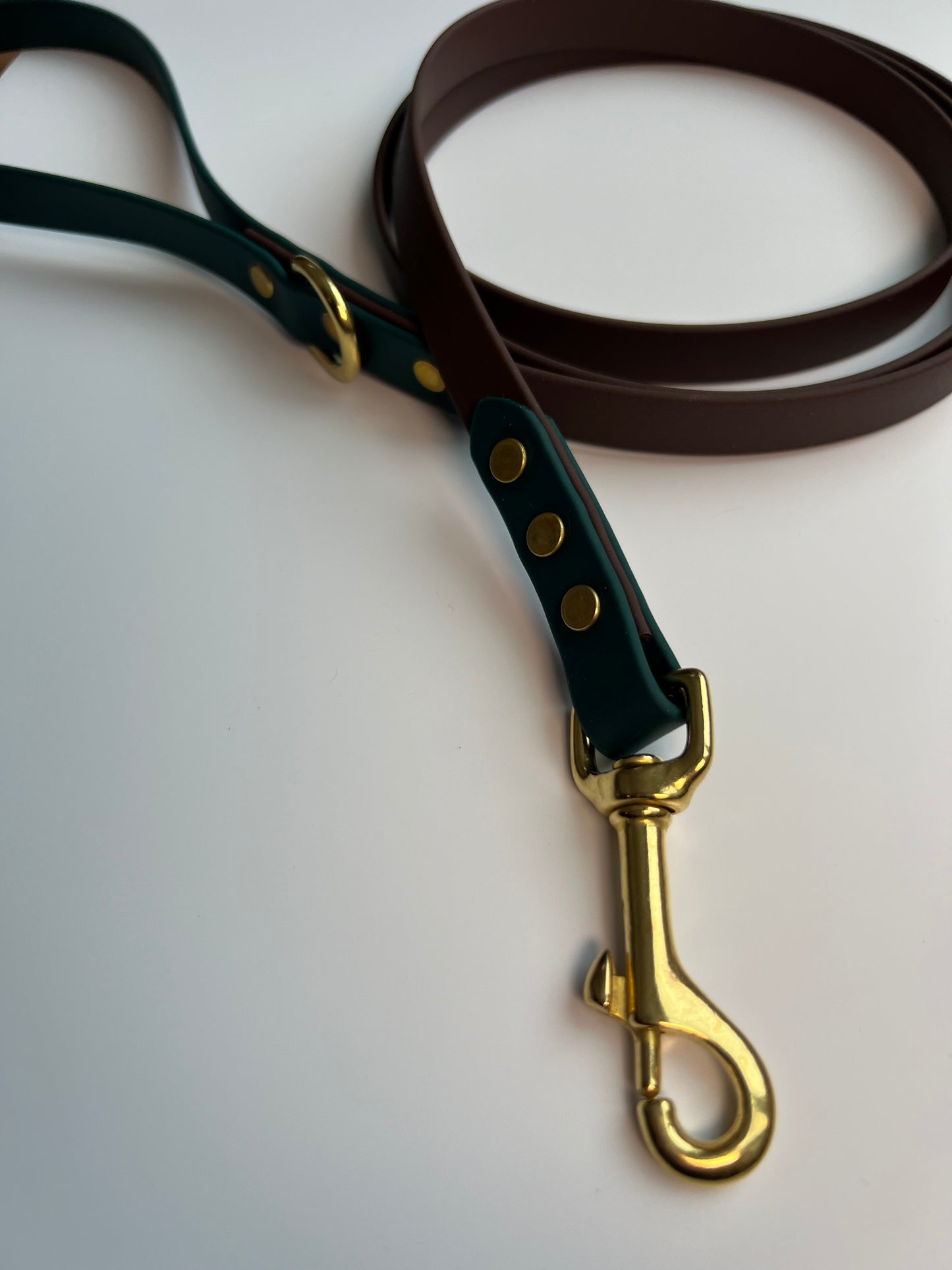 Two-tone Biothane Leash Dark Brown and Hunter Green