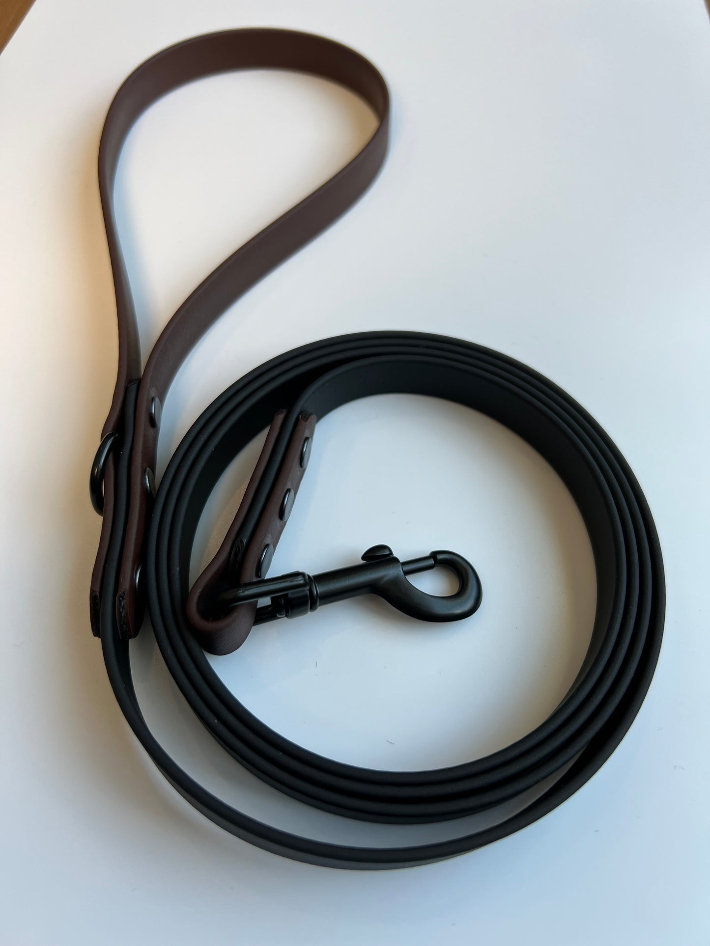 Two-tone Biothane Leash Black and Dark Brown