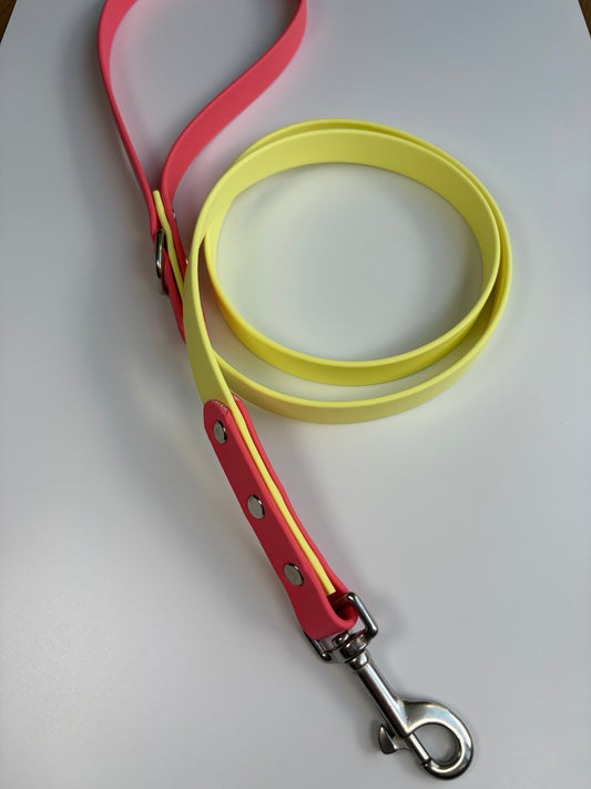 Two-tone Biothane Leash Lemonade and Coral