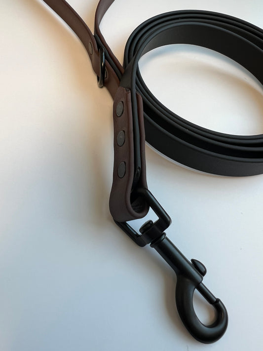 Two-tone Biothane Leash Black and Dark Brown