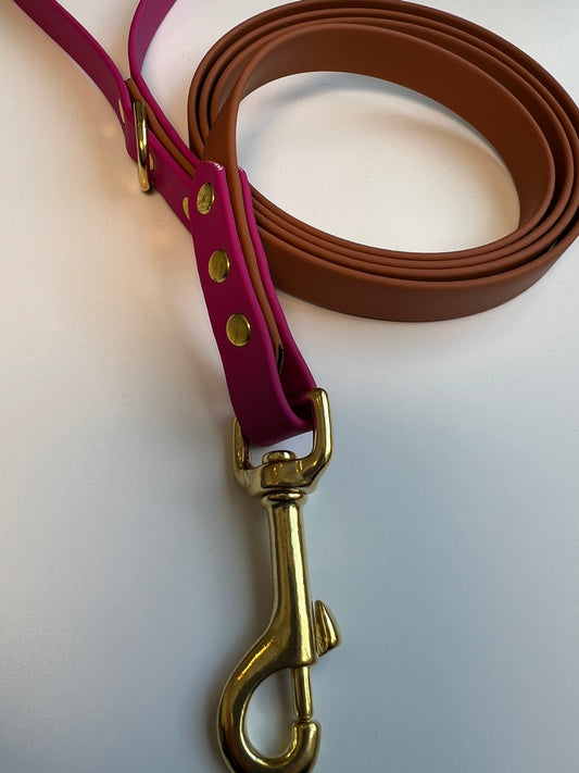 Two-tone Biothane Leash Tan and Magenta