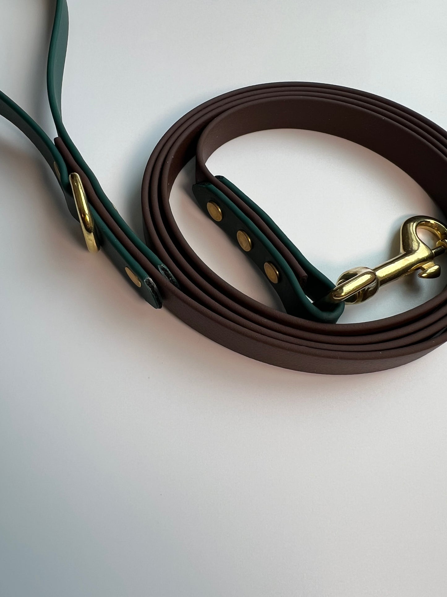 Two-tone Biothane Leash Dark Brown and Hunter Green