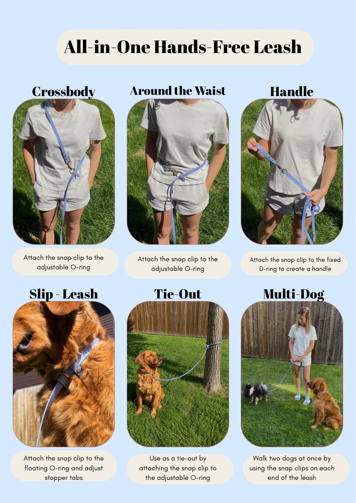 Hands-Free All-in-One Biothane Leash Cranberry